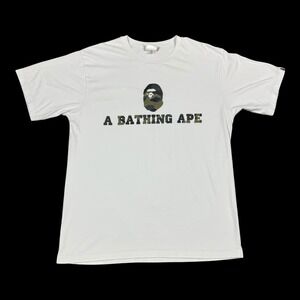 A Bathing Ape BAPE White Single Stitch Camo Logo Shirt Men's XXL (Fits Large)